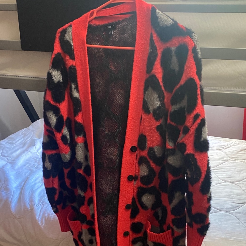 Torrid Red and Black Animal Print Cardigan
